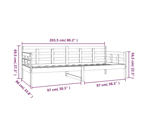 Sofá cama madera maciza de pino 80x200 cm