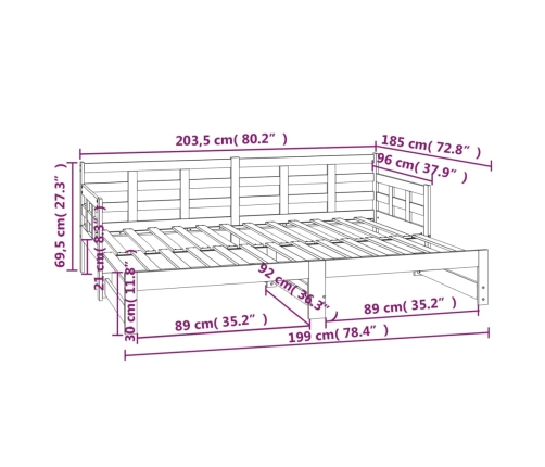 Sofá cama extraíble sin colchón blanco 2x(90x200) cm