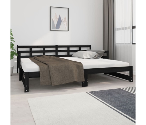 vidaXL Sofá cama extraíble madera maciza de pino negro 2x(90x200) cm