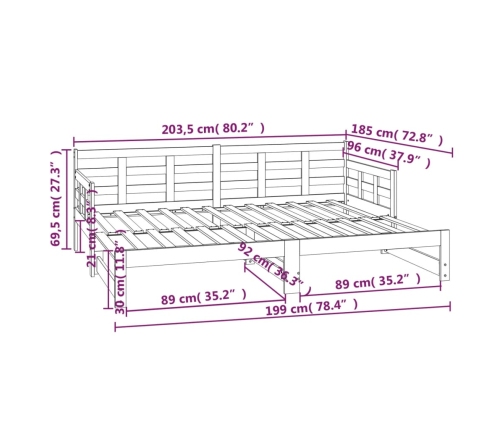 vidaXL Sofá cama extraíble madera maciza de pino negro 2x(90x200) cm