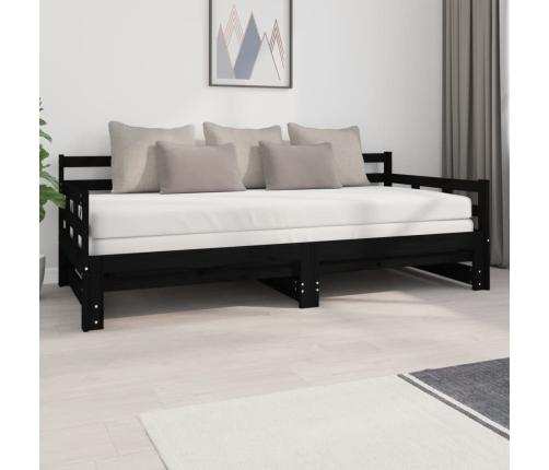 vidaXL Sofá cama extraíble madera maciza de pino negro 2x(90x200) cm