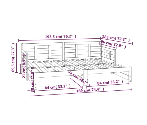 Sofá cama extraíble madera maciza de pino 2x(90x190) cm