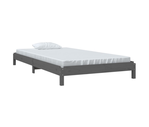 Cama apilable de madera pino maciza gris 100x200 cm