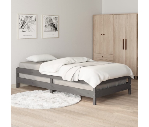 Cama apilable de madera pino maciza gris 100x200 cm