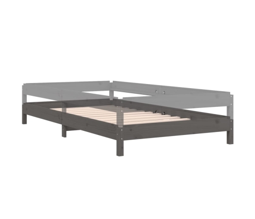 Cama apilable de madera pino maciza gris 100x200 cm