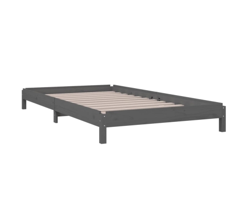 Cama apilable de madera pino maciza gris 100x200 cm