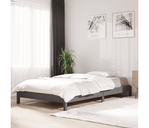 Cama apilable de madera pino maciza gris 100x200 cm