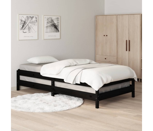 vidaXL Cama apilable de madera pino maciza negro 90x200 cm