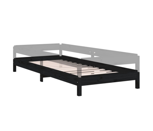 Cama apilable de madera pino maciza negro 90x190 cm