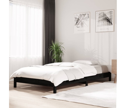 Cama apilable de madera pino maciza negro 90x190 cm