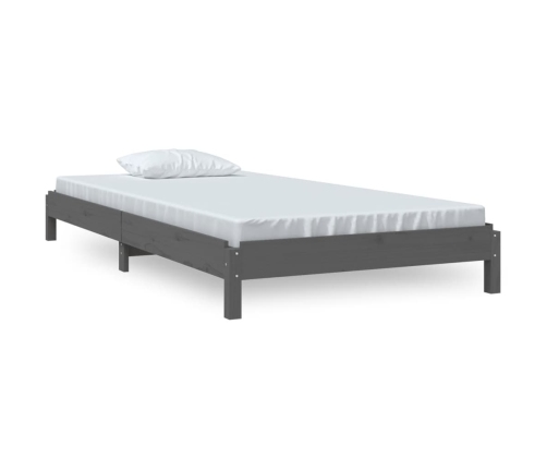 Cama apilable de madera pino maciza gris 75x190 cm