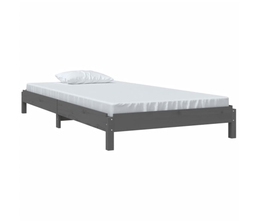 Cama apilable de madera pino maciza gris 75x190 cm