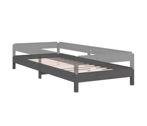 Cama apilable de madera pino maciza gris 75x190 cm