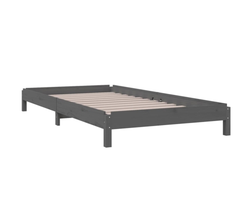 Cama apilable de madera pino maciza gris 75x190 cm