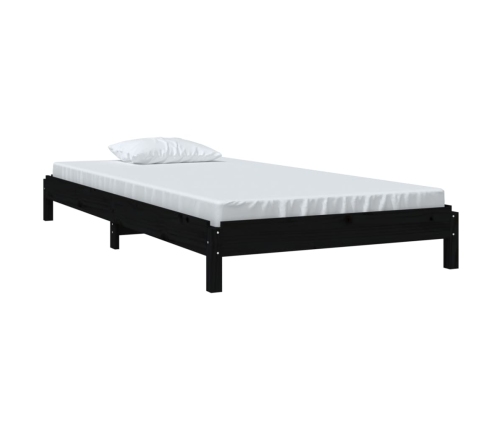 Cama apilable de madera pino maciza negro 75x190 cm