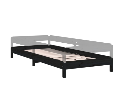 Cama apilable de madera pino maciza negro 75x190 cm