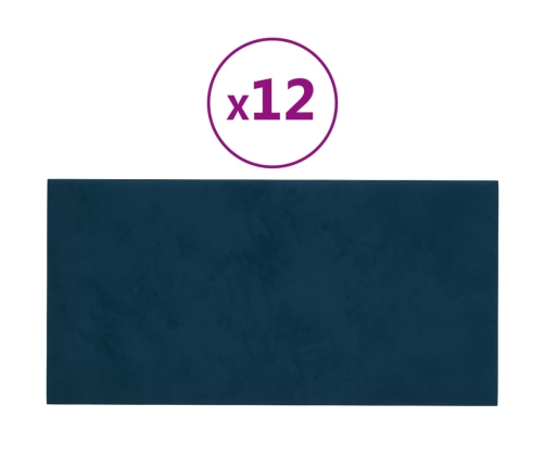 vidaXL Paneles de pared 12 uds terciopelo azul 60x30 cm 2,16 m²