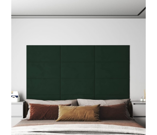 Paneles de pared 12 uds terciopelo verde oscuro 60x30 cm 2,16m²