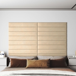 Paneles de pared 12 uds tela color crema 90x15 cm 1,62 m²