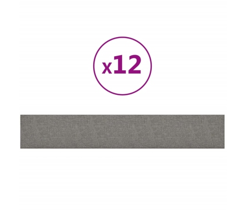 Paneles de pared 12 uds tela gris claro 90x15 cm 1,62 m²