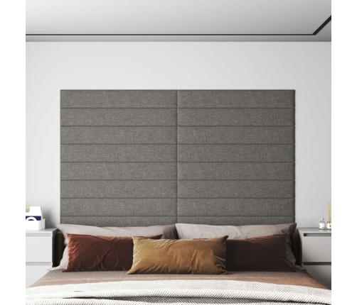 Paneles de pared 12 uds tela gris claro 90x15 cm 1,62 m²