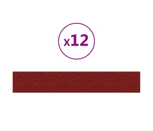 vidaXL Paneles de pared 12 uds tela rojo tinto 90x15 cm 1,62 m²