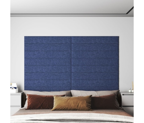 Paneles de pared 12 uds tela azul 90x15 cm 1,62 m²