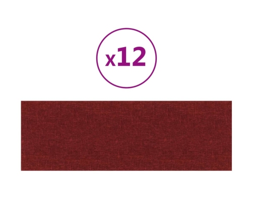 Paneles de pared 12 uds tela rojo tinto 90x30 cm 3,24 m²