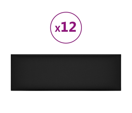 vidaXL Paneles de pared 12 uds cuero sintético negro 90x30 cm 3,24 m²