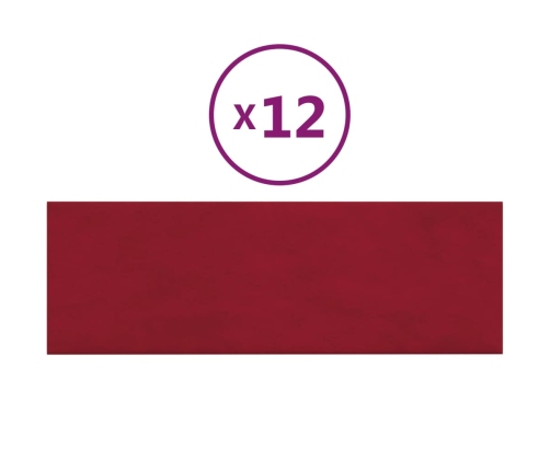 Paneles de pared 12 uds terciopelo rojo tinto 90x30 cm 3,24 m²