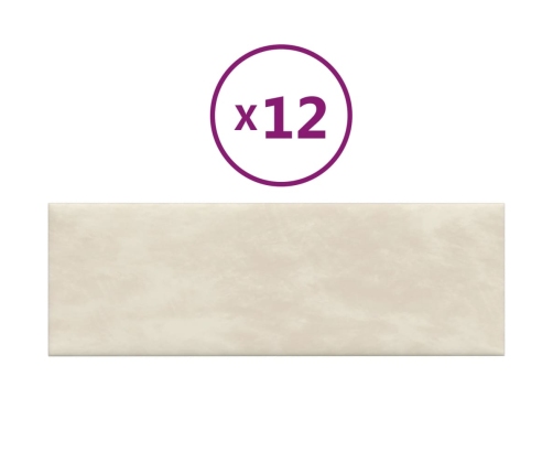 vidaXL Paneles de pared 12 uds terciopelo color crema 90x30 cm 3,24 m²