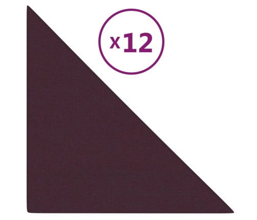 Paneles de pared 12 uds tela morado 30x30 cm 0,54 m²