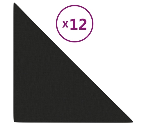 Paneles de pared 12 uds tela negro 30x30 cm 0,54 m²