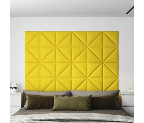 Paneles de pared 12 uds tela amarillo claro 30x30 cm 0,54 m²