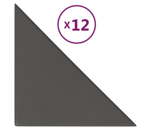 Paneles de pared 12 uds cuero sintético gris 30x30 cm 0,54 m²