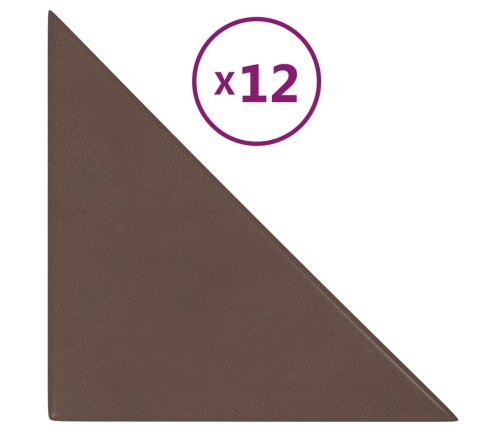 Paneles de pared 12 uds cuero sintético marrón 30x30 cm 0,54 m²