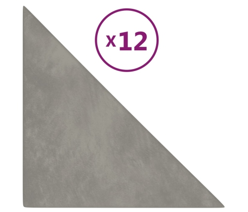 Paneles de pared 12 uds terciopelo gris claro 30x30 cm 0,54 m²