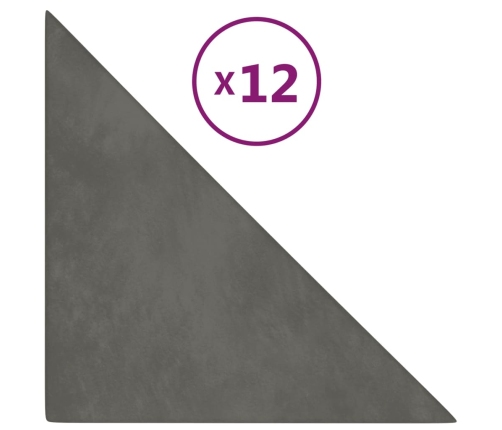 Paneles de pared 12 uds terciopelo gris oscuro 30x30 cm 0,54 m²