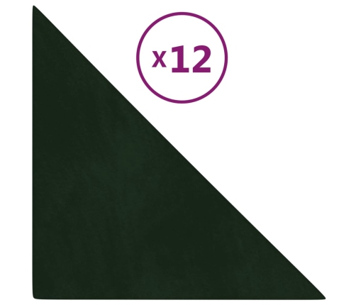 vidaXL Paneles de pared 12 uds terciopelo verde oscuro 30x30cm 0,54 m²