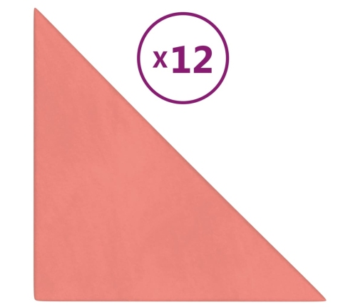 vidaXL Paneles de pared 12 uds terciopelo rosa 30x30 cm 0,54 m²