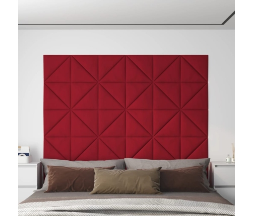 Paneles de pared 12 uds terciopelo rojo tinto 30x30 cm 0,54 m²