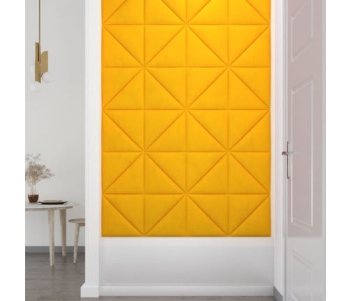 Paneles de pared 12 uds terciopelo amarillo 30x30 cm 0,54 m²