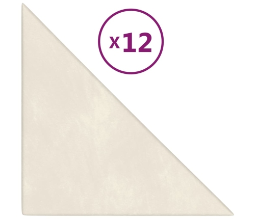 Paneles de pared 12 uds terciopelo crema 30x30 cm 0,54 m²