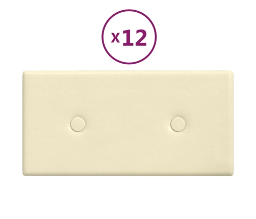 Paneles de pared 12 uds cuero sintético crema 30x15 cm 0,54 m²