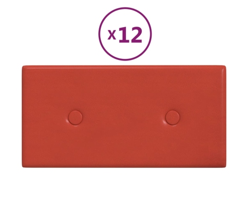 Paneles de pared 12 uds cuero sintético rojo 30x15 cm 0,54 m²