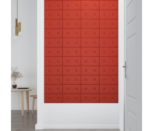 Paneles de pared 12 uds cuero sintético rojo 30x15 cm 0,54 m²