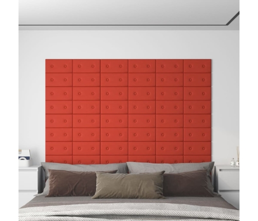 Paneles de pared 12 uds cuero sintético rojo 30x15 cm 0,54 m²