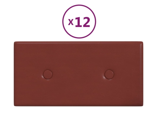 vidaXL Paneles pared 12 uds cuero sintético rojo tinto 30x15 cm 0,54m²