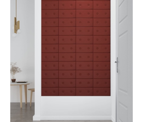 vidaXL Paneles pared 12 uds cuero sintético rojo tinto 30x15 cm 0,54m²