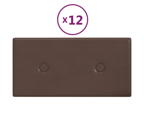 Paneles de pared 12 uds cuero sintético marrón 30x15 cm 0,54 m²